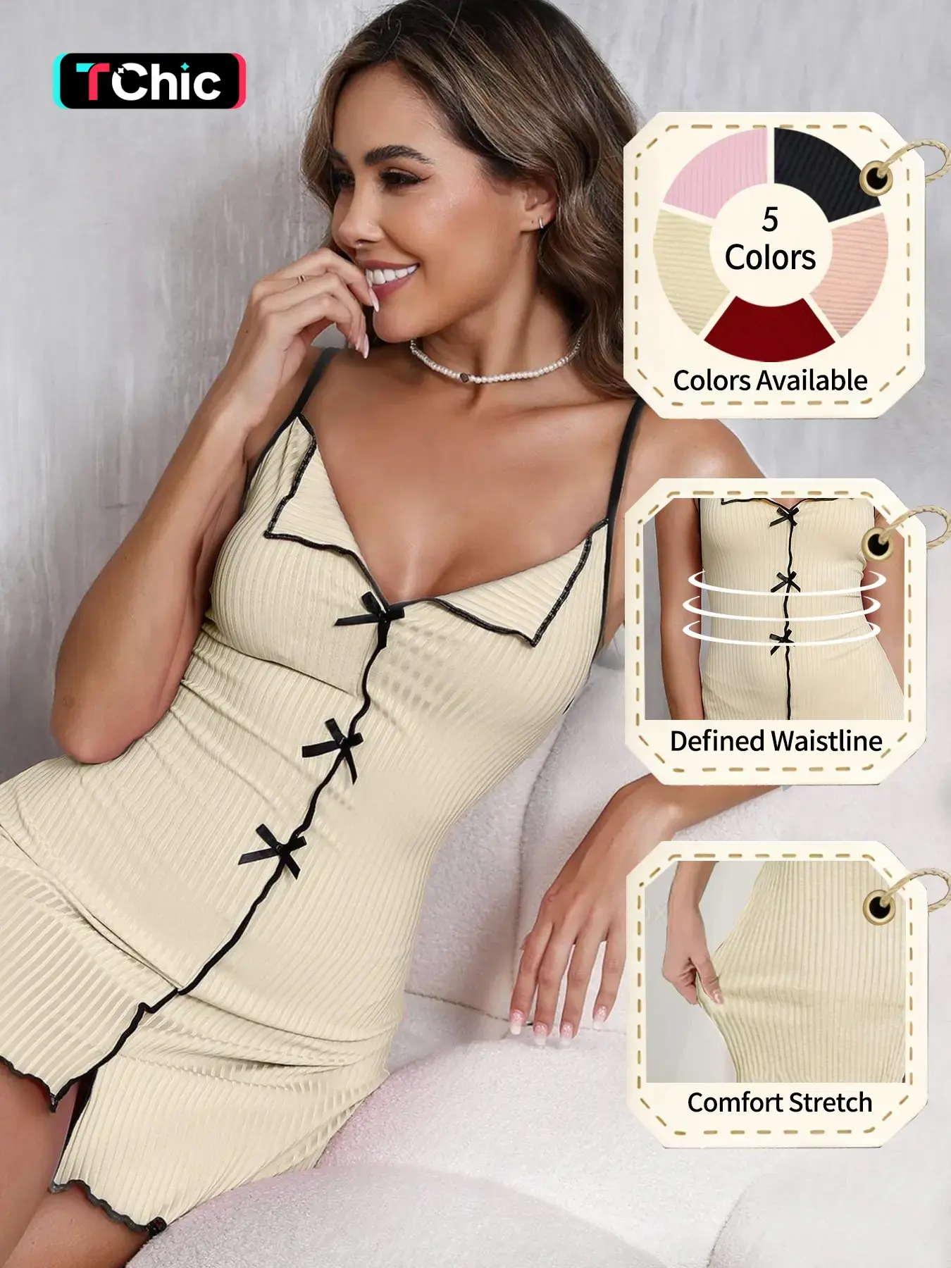Summer Women's Home Dress, Womenswear Fashion Solid Color Nightdress, Loungewear, Lounge Dresses, Sweet Bowknot, Sexy Backless, Slim Fit, Sleeveless, Comfortable, Wearable Sleepwear