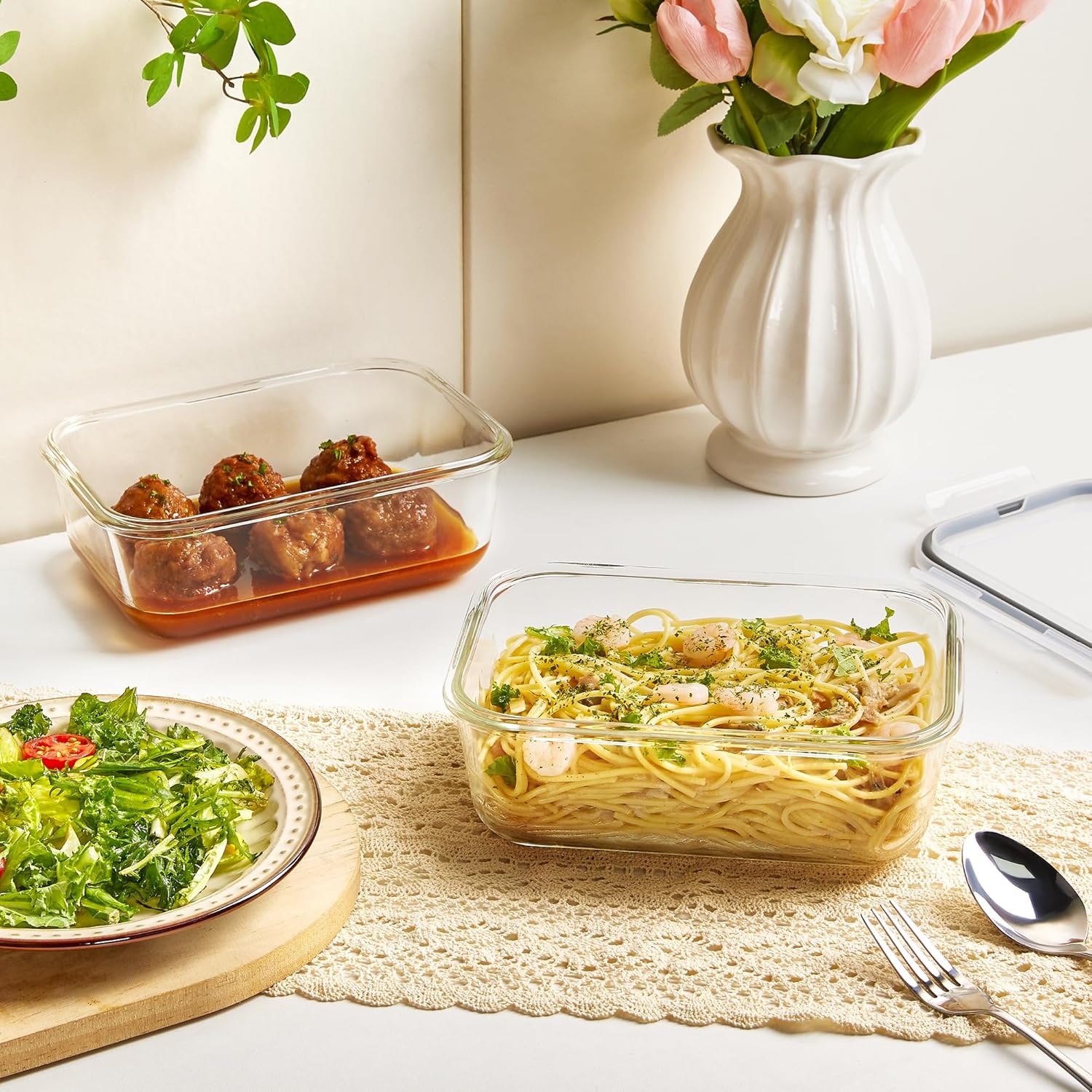 18-Pack Blue Glass Food Storage Containers 6 Sizes Square & Rectangle Airtight Leakproof Lids BPA-Free Microwave Freezer Safe for Kitchen Organization Meal Prep