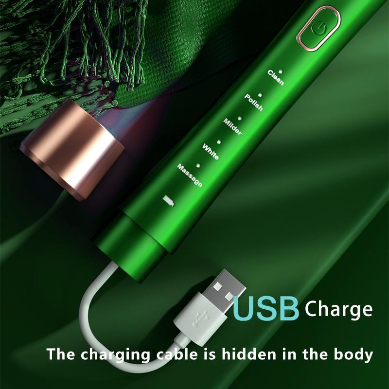 USB Rechargeable Electric Toothbrush, 1 Set 5 Modes Electric Toothbrush & 4 Counts Replacement Brush Heads, Oral Care Tool for Women and Men, Valentine's Day Gift