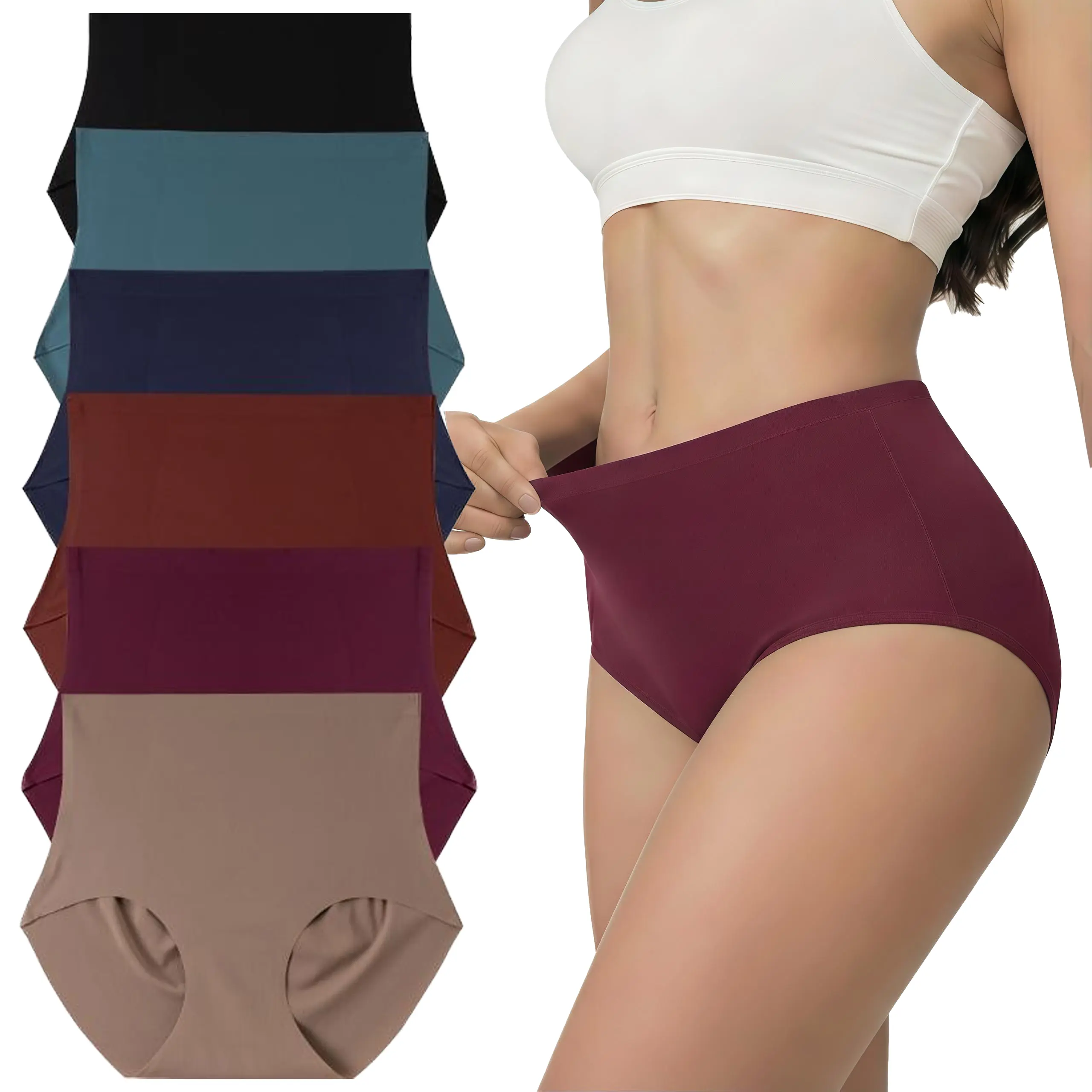 4/6/8/10 Comfortable Leakproof Seamless Underwear for Women, High Waist Seamless Panties, Cotton High Waisted Underwear, Soft Tummy Control Panties, Breathable Seamless Panties Packs & Sets, Women’s Tummy Control Shapewear Shorts, High Waist Fit Everyday