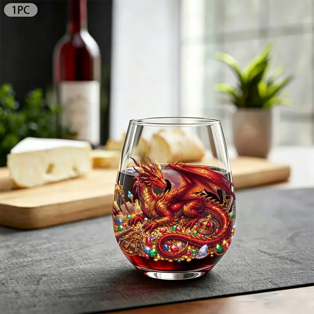 1pc Dragon 12oz 350ml Egg-Shaped Glass, Drinking Cup, Stemless Wine Glass, Champagne and Whiskey Glass, Scratch-Resistant, Reusable, Indoor/Outdoor Party Cup, Suitable for Home, Office, Bar, Weddings, and Toasts ﻿