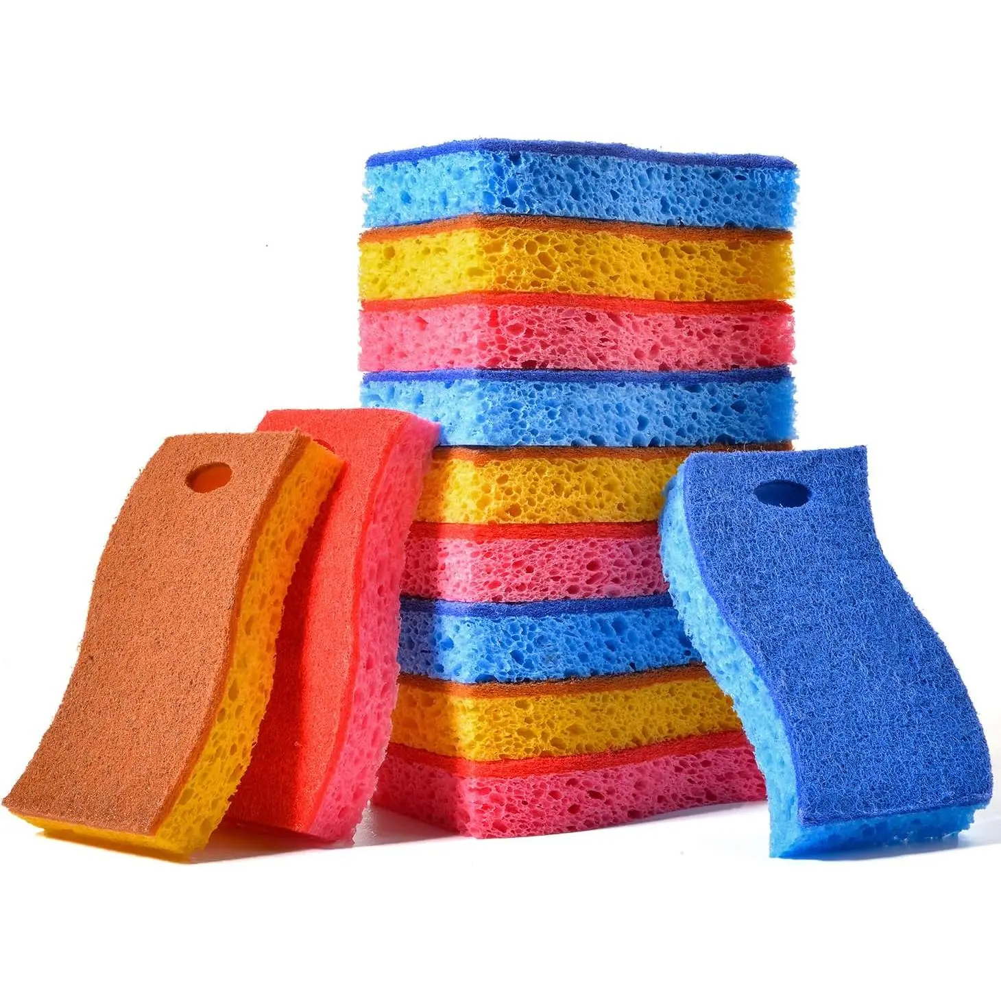 12-Count Scrub Sponges Kitchen Sponge Heavy Duty, Cellulose Sponges with Scouring Pads -Sided for Kitchen and Household Use (Square-Blue)