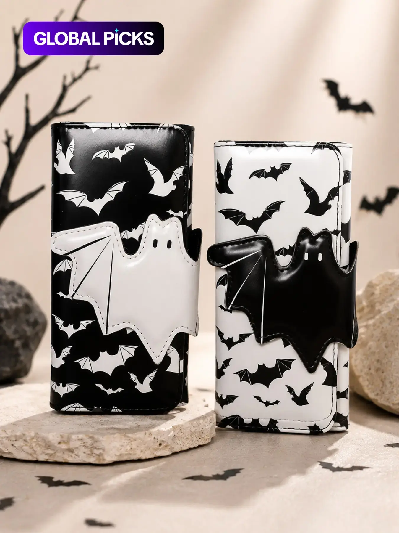Vintage Bat Long Wallet, Retro Clutch Halloween Bifold Purse, Women's Large Capacity Card Slot and Coin Pouch, Card Slots Wallet, Bifold Wallets