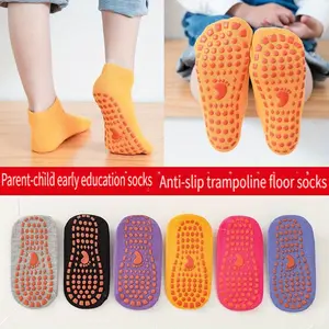 [Anti-Slip Floor Socks] 5 Pairs Anti-Slip Floor Socks - All-Season Indoor/Outdoor Trampoline & Playground Socks, Non-Skid Sole for Boys & Girls (1-18 Years), Machine Washable, Solid Color (Compatible with Play Gyms, Bumper, Go-Karts) - Easy On/Off