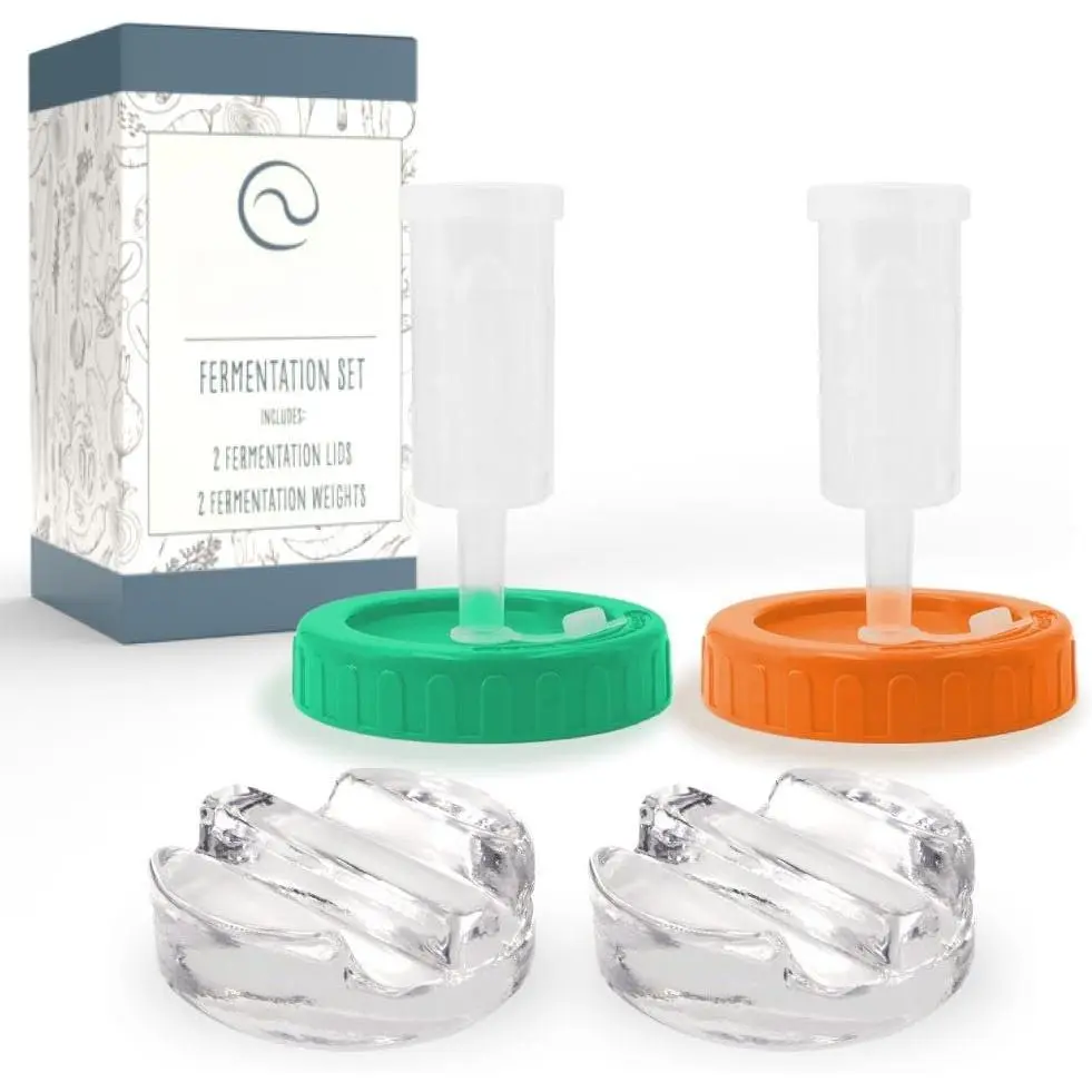 Fermenting Kit - Set of 2 Glass Fermenting Weights and Wide Mouth Mason Jar Fermentation  - Sauerkraut and Pickling Kit - Turn Any Mason into a Fermentation Crock