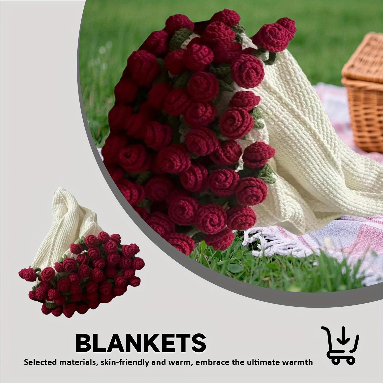 Rose Knitted Blanket, Rose Bouquet Blanket, Valentine's Day Mother's Day Nap Blanket, Sofa Bed Cover, Warm Soft Plush Blanket, Home Comfort Lightweight Travel Camping