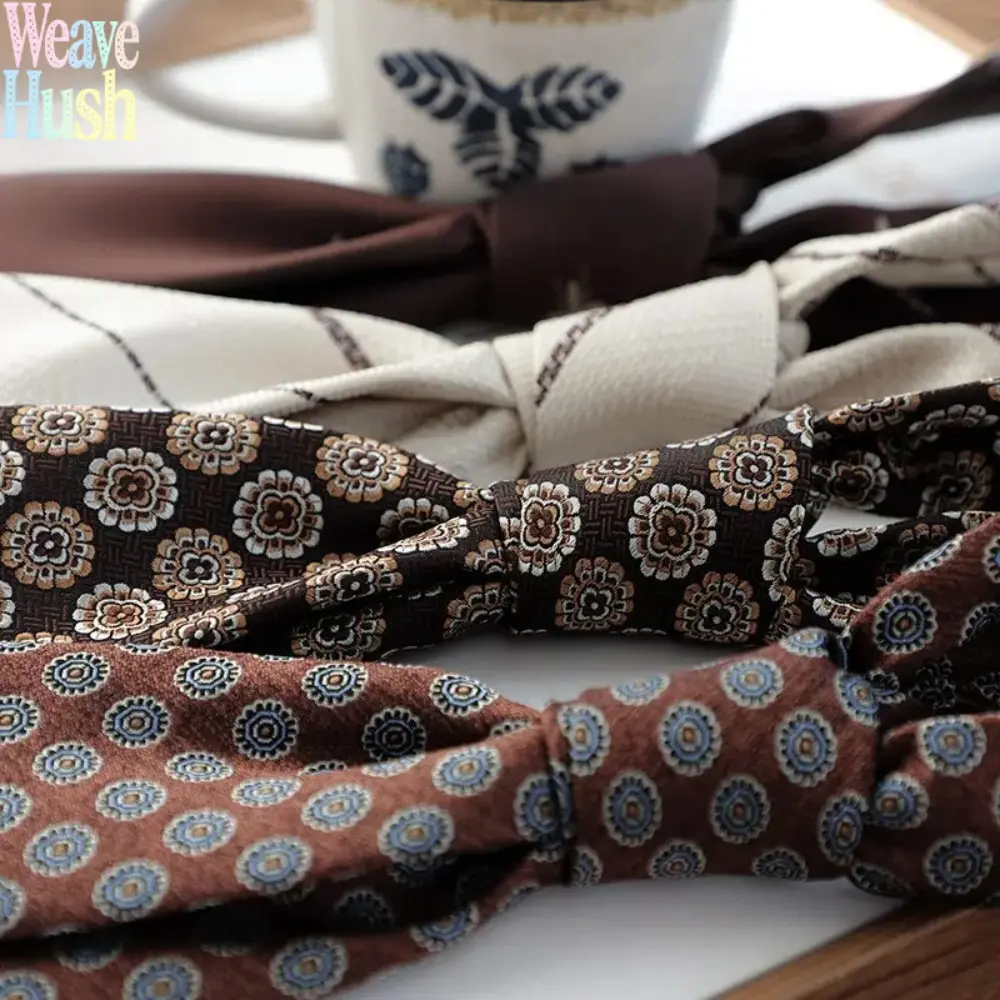 Male 8cm Wide Polyester Necktie - Maillard Tone, Vintage Brown Beige Floral Geo Pattern Formal Neckwear, Office Ready for Business & Formal Occasions (Bag Accessory Charm/Twillie)