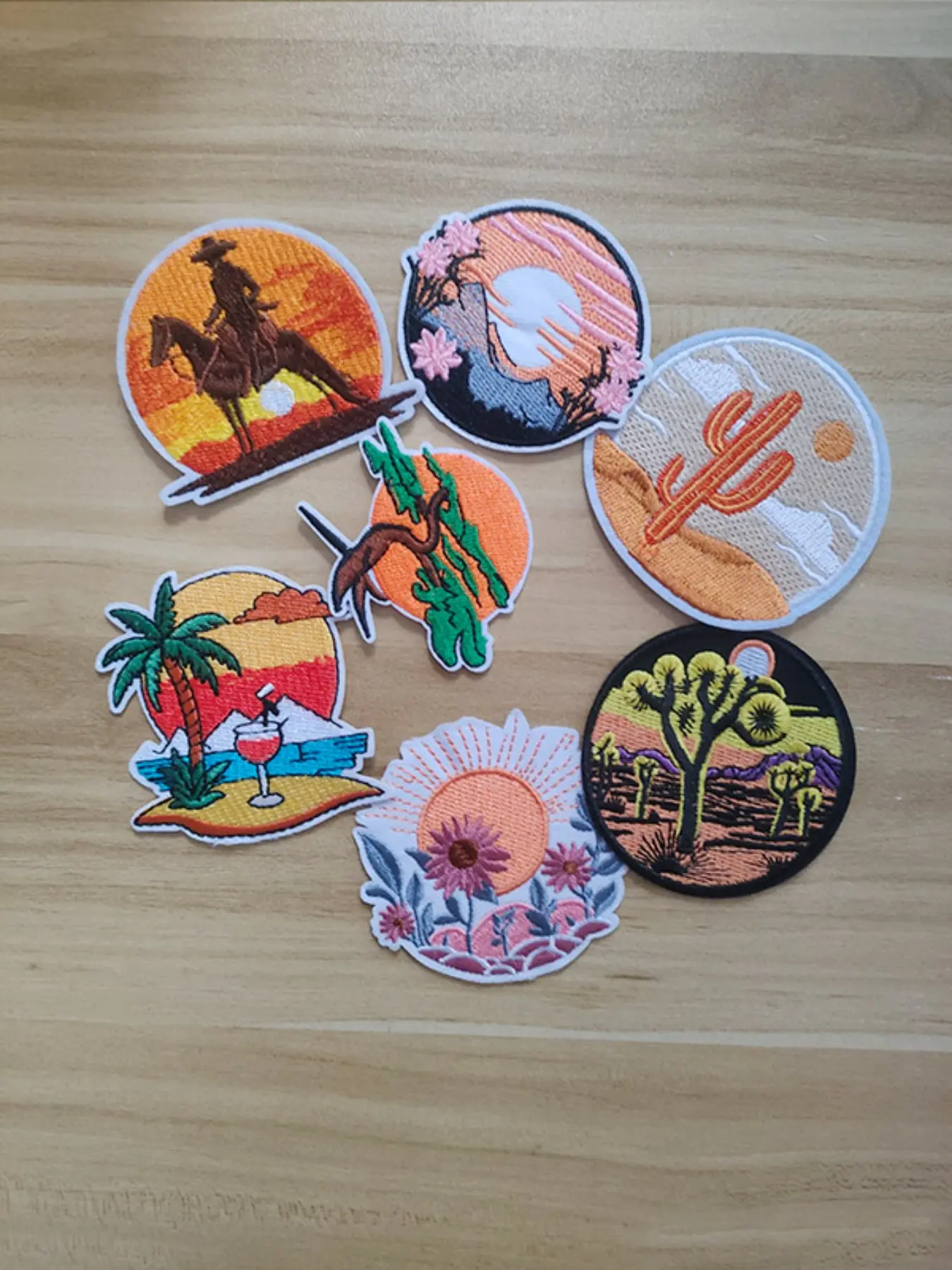 7pc Fabric Patches, Beautiful Landscape Embroidery, Hole Repair Decorative Stickers, DIY Craft Supplies, All-Season Fashion Accessories