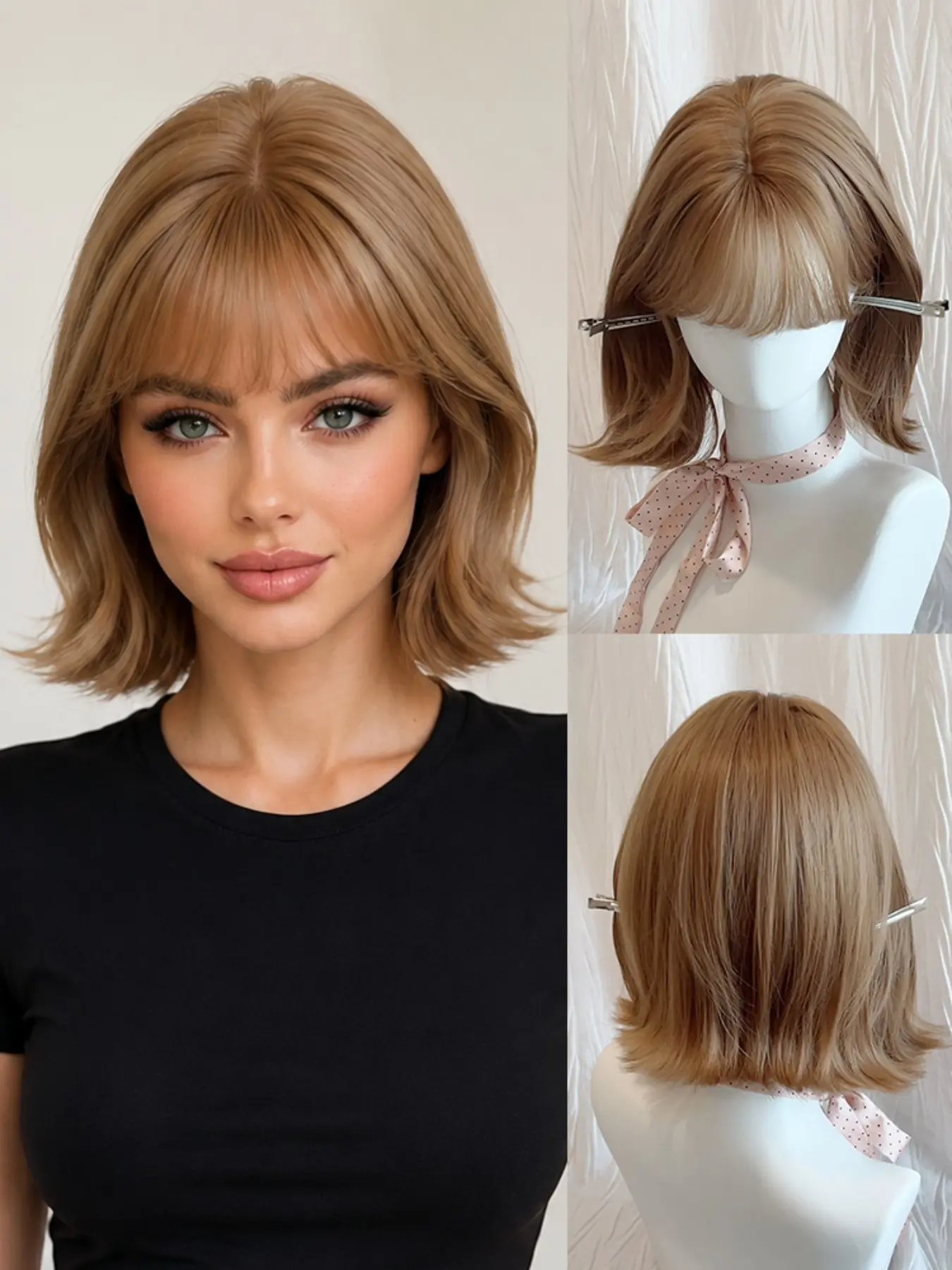 Light Fluffy Short Bob Wig, High-Temperature Fiber Silk, Adjustable Inner Net, Natural Look for Daily Wear, Photos, Parties, Cosplay