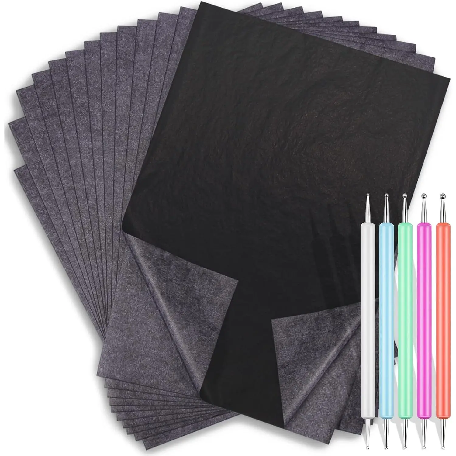 Carbon Transfer Copy Paper with Embossing Stylus Tool for Tracing,  30 Sheets Graphite Transfer Tracing Paper with 5 count Embossing Dot Tools for Tracing  , Paper, Canvas (8.5 by 11 Inch)