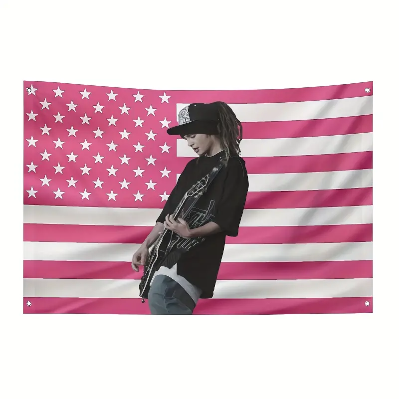 2D Door Banner 1pc Tokyo Hotel Pink American Flag Banner | 3x5 Ft Polyester Outdoor & Indoor Use, 4 Grommets, Suitable for Room Bedroom Dorm Yard Wall Decor, Blanket Tapestry, Cool Music Poster, Funny Cute Summer Garden Flag, Christmas Gift Merch Y2K Indi