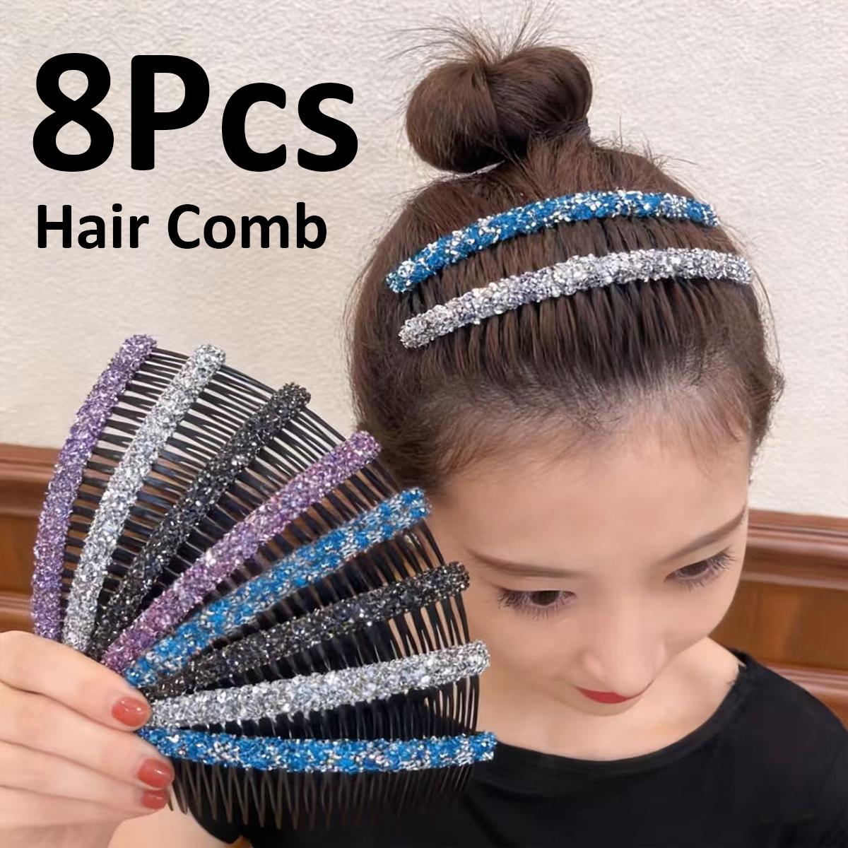 8pcs Large Retro Full Rhinestone Hair Combs Suitable for Lazy People, Anti-Slip Bangs Comb & Back of Head Hairpin for Volume, Instant Volume Boosting for Normal & Relaxed Hair, -Free Daily Styling Tool for Messy Hair