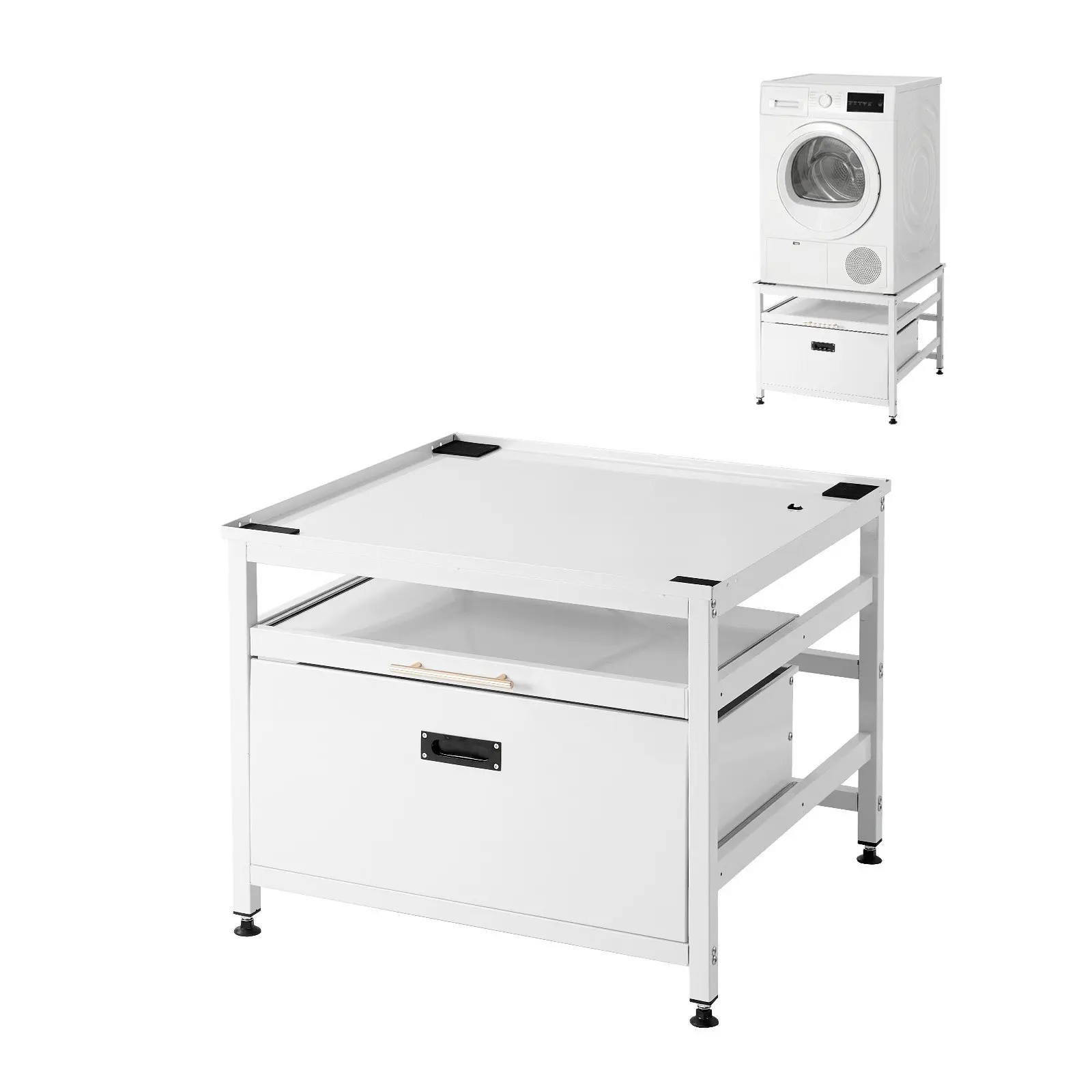 VEVOR Laundry Pedestal, 23 in Height, 29 x 29 in Washer and Dryer Pedestals with Pull-out Tray and Storage Space, 700 lbs Load Capacity, Non-Slip Feet Washing Machine Stand Universal Fit, White