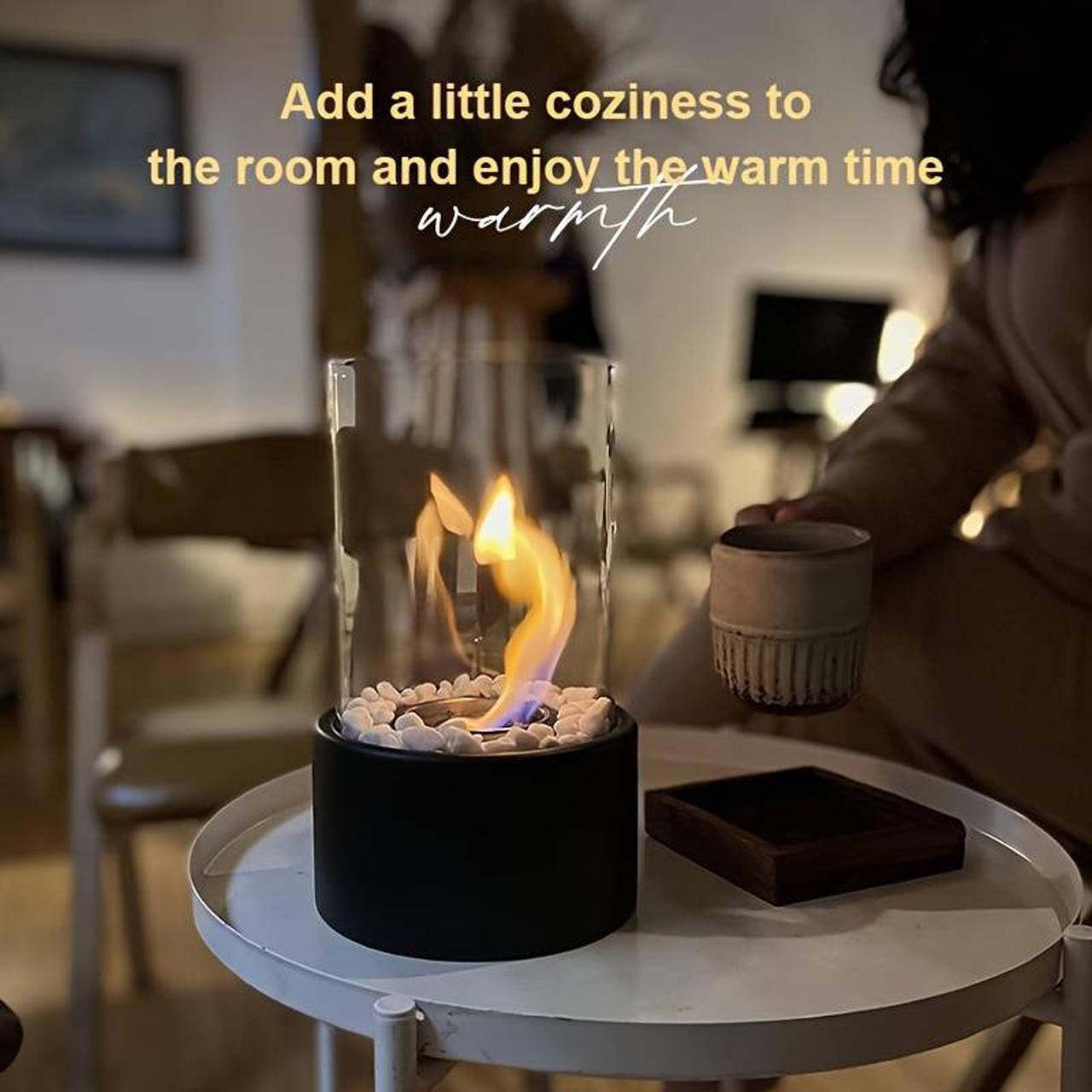 Table Fireplace with Protective Glass, 1 Count Warming Table Fireplace Heater for Indoor and Outdoor Use, Table Decoration and Heating, Balcony Ambiance Decoration, Summer for Gift