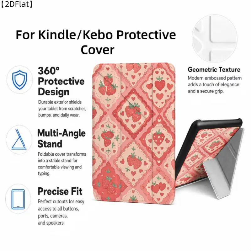 For Kindle/Kobo/Tolino Case, with stand Strawberry Heart Pattern Design for New Kindle 11Th 2019, for Kindle 11th Generation Case for Kindle 11Th (2022/2024), 6-Inch, 7-Inch Kindle Paperwhite 12Th Generation 2024 Vision Color (2024) /Vision 6 (2021）/Shine