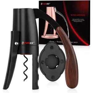Forge Quality Compact Vertical Lever Corkscrew Wine Opener with Foil Cutter. 3 Seconds to Open a Bottle of Wine. Black.