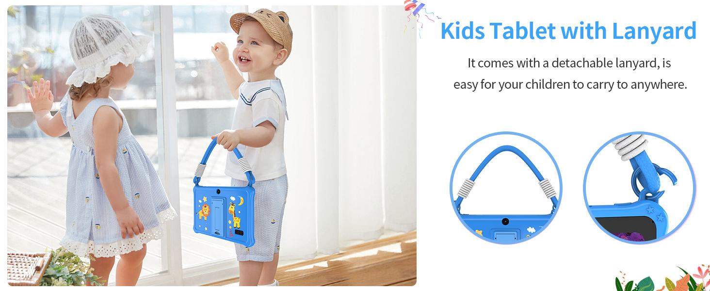 7 inch Tablet with Lanyard, 32GB Toddler Tablet Android 13 with WiFi, Dual Camera, Education, Games, Software Pre-Installed, Parental Control, Blue 7 inch Tablet with Lanyard, 32GB Toddler Tablet Android 13 with WiFi, Dual Camera, Education, Games, Software Pre-Installed, Parental Control, Blue