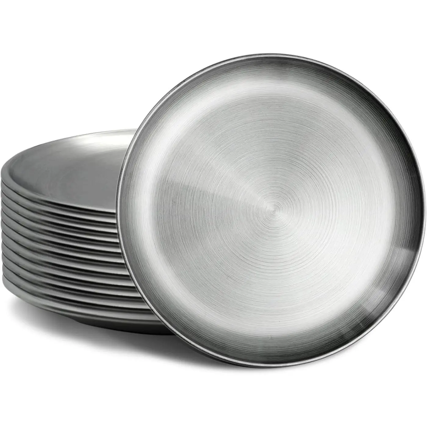Stainless Steel Silver Lightweight Unbreakable Dinner Plates Set, 12Pcs 8In Reusable Plates, Dishwasher Safe for Feeding, Serving, Camping