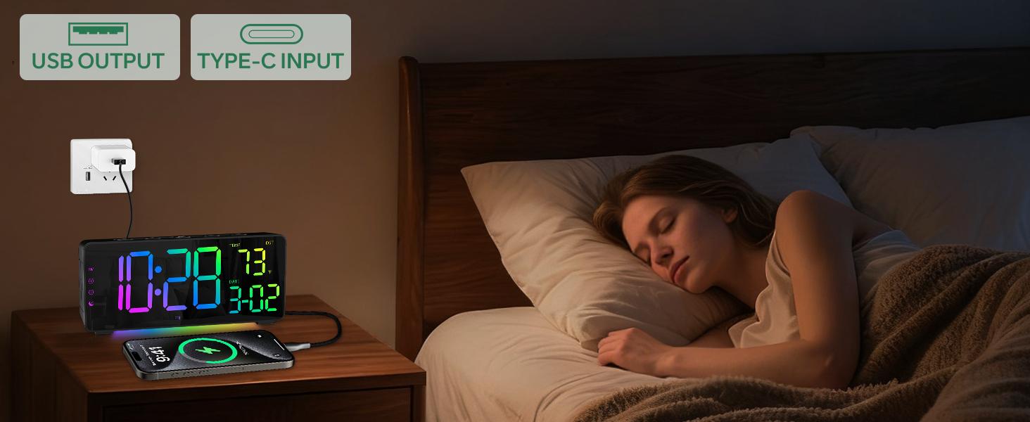 Projection Alarm Clocks, RGB Desk Clock with 180°   Rotatable Projector 15 Color Display, Date Temperature and Weekday, DST, Snooze, Ambient Lighting for Living Room,Bedroom Bedside Office Decor