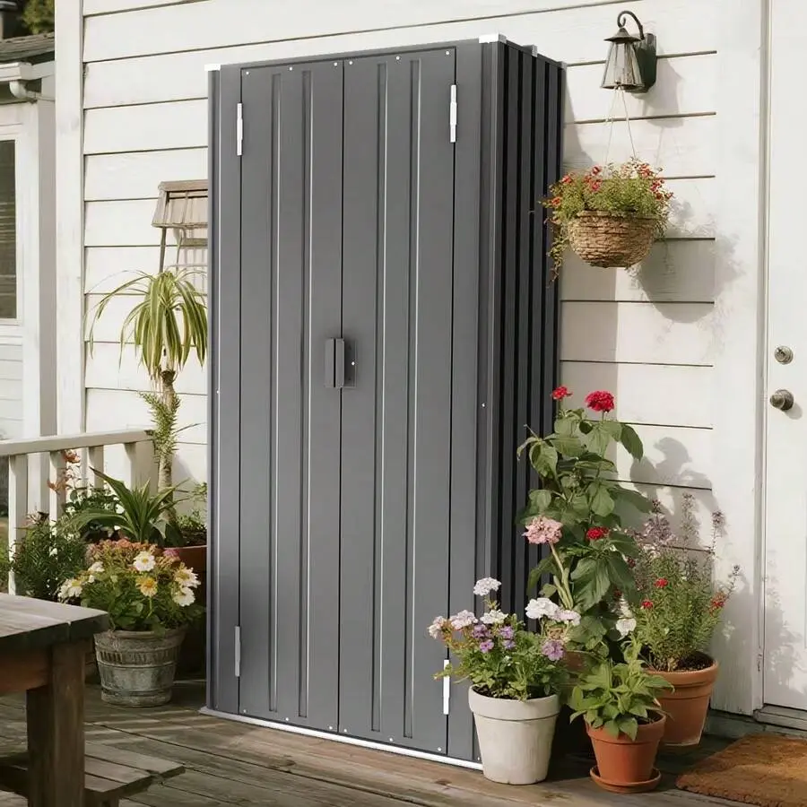 Flamaker Outdoor Storage Metal Vertical Storage Shed - Lockable, Weatherproof Storage Tools & Supplies, 28 Cuft