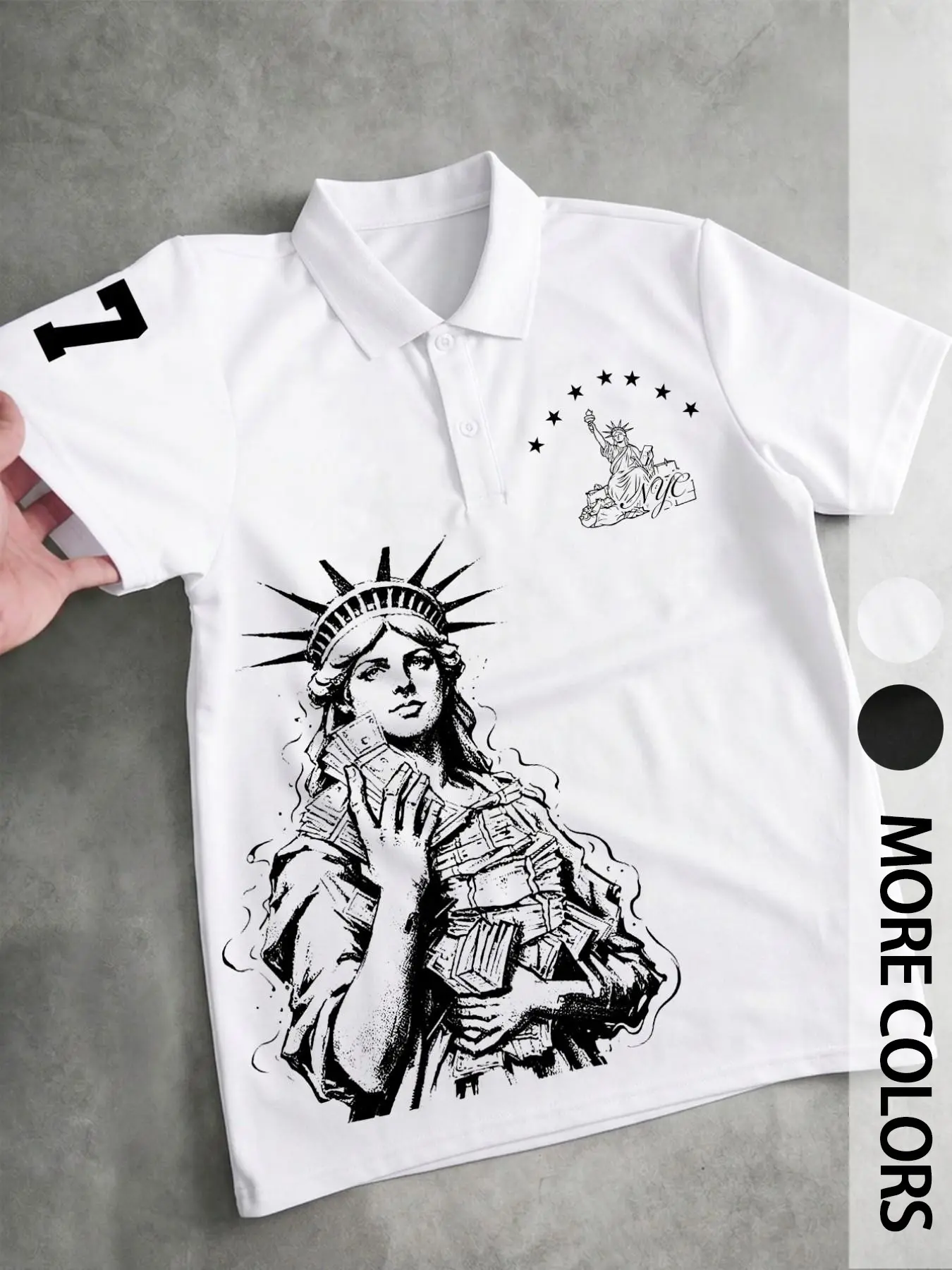 Men's New York Print Polo Shirt, Brooklyn Rider Badge Collar T-Shirt, Casual Loose-Fit Oversize Top, Summer Breathable Streetwear, Printed Polo Shirt