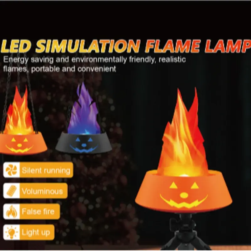 Halloween Pumpkin Face LED Fake Flame Light Decor Ornament, Hanging & Tripod Adjustable Simulation Fire Lamp, Safe Flameless Atmosphere Light For Bar Stage Performance, Spooky Prop For Halloween Party Haunted House Window Yard Layout, Creative Scene Light