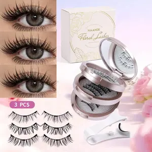 MAANGE 3 Pairs Magnetic Lashes, 3 Styles D Curl Soft Natural False Eyelashes, No Glue & Reusable, Lightweight Comfortable with Applicator, Everyday Beauty Look, Easy to Wear & Remove, TikTok Viral Daily Magnetic Lashes