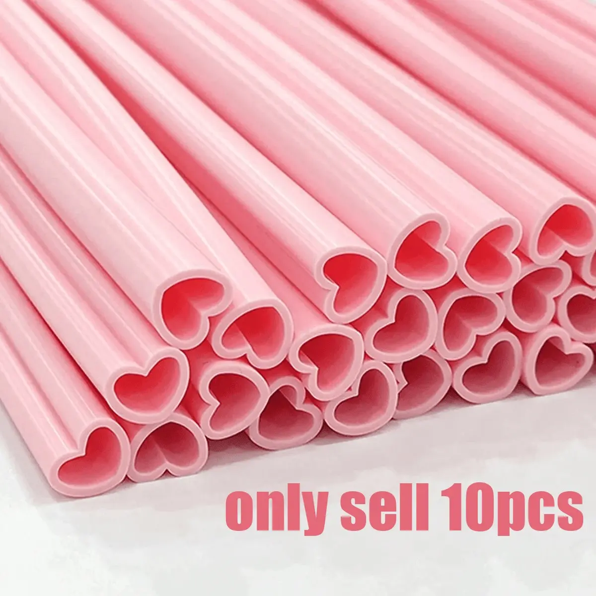 10 Reusable Heart Straws, Individually Packaged, Cute Plastic Straws for Valentine's Day, Birthday Parties, Wedding Supplies, Kitchen, School Use