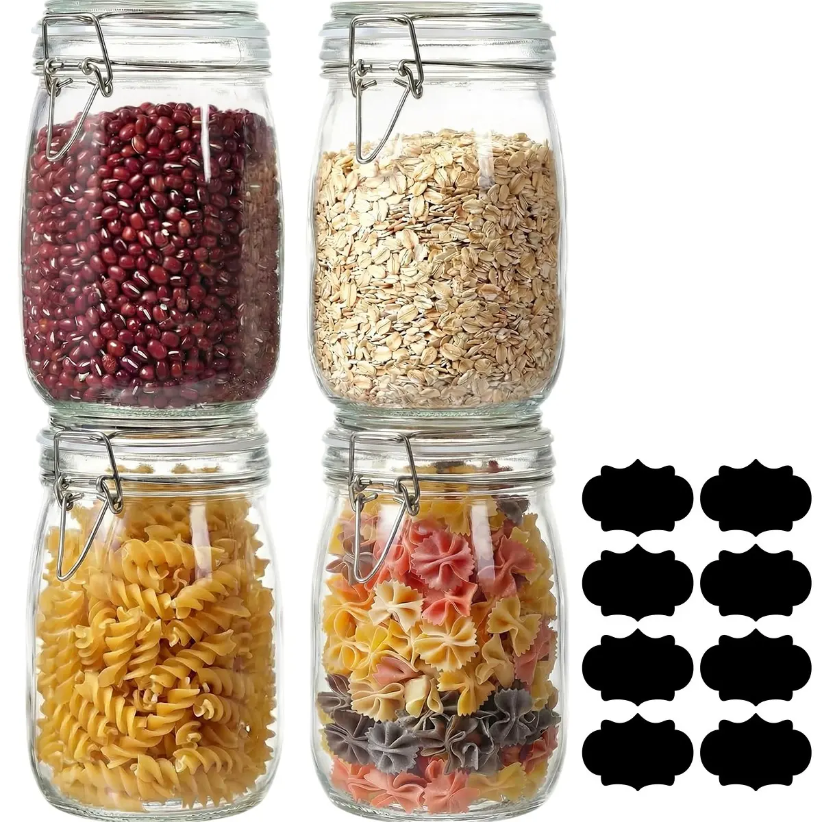 4 Pack Glass Storage Jars with Airtight Lid, Food Storage Containers 34oz Transparent Clear Glass Containers with Lid, Airtight Container Set Wide Mouth Glass Jars for Sugar, Tea, Cookies, Kitchen Essentials