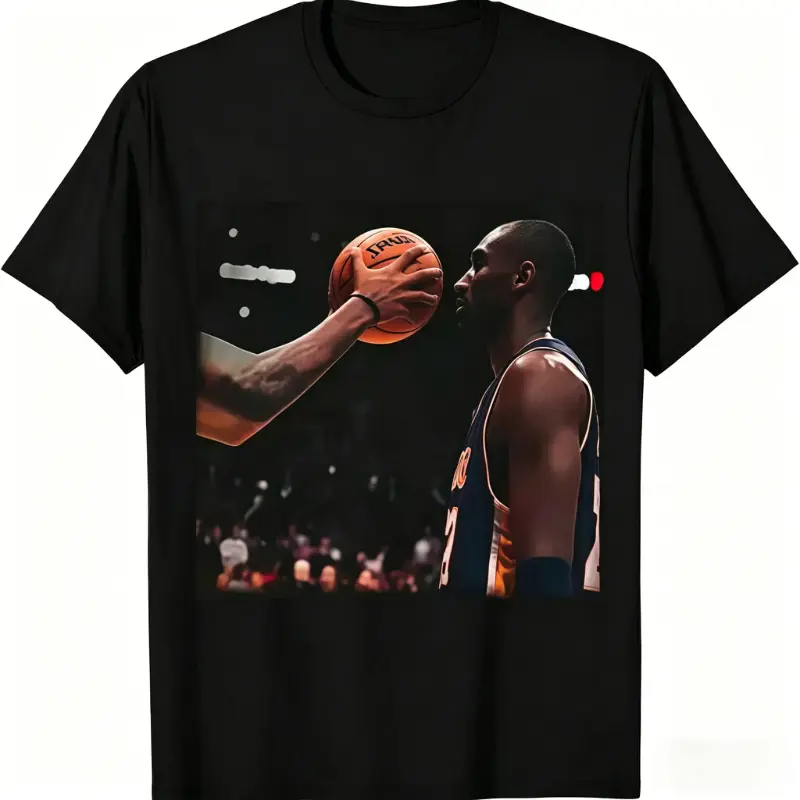 [Basketball Legend Short-Sleeve Tee] Vintage Kobe-Inspired Novelty Print Cotton Crew-Neck Outfits, Retro 90s Lakers "No Flinch" Game-Day Unisex Breathable Aesthetics Street-Wear, Mamba Mentality Gift for Basketball Fans