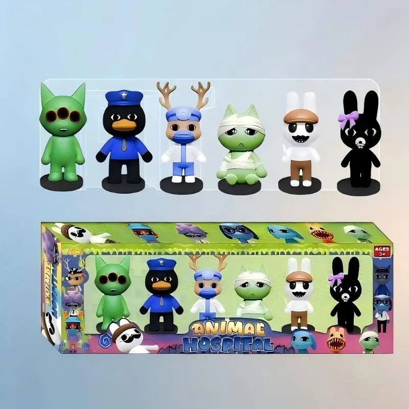 6-Piece Horror Animal Hospital Handmade Series, Dog Cat Figurines Model Decorations, Collectible Game Accessories