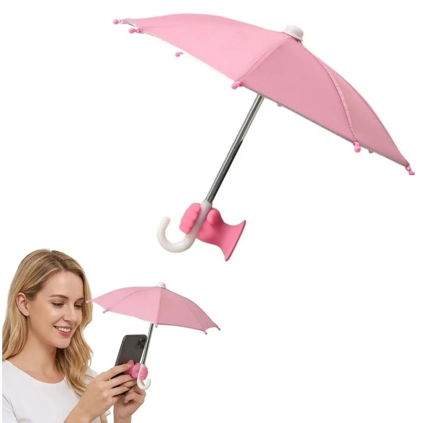 Phone Umbrella Stand, Sun Shade Mini Umbrella for Cell Phone with Adjustable Fist Style Suction Cup, Universal Anti-Glare Sun Visor for Outdoor