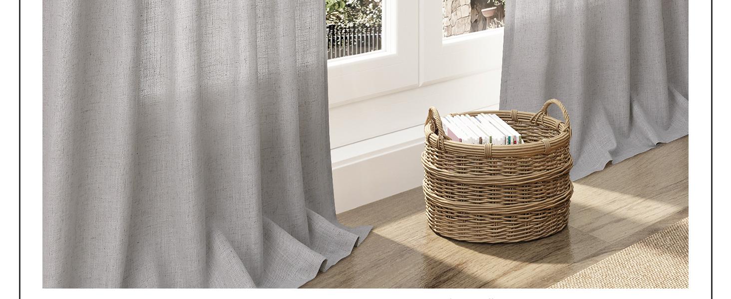 Silver Birch Linen Curtains 90 Inch Length 2 Panels Set for Living Room Rod Pocket Back Tab Window Drapes Light Filtering Modern Farmhouse Curtain 90 Inches Long for Dining Room Bedroom 52x90