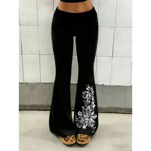 Women's leggings, flared pants, Bell Bottoms, Casual Comfy Pants, Casual Fashion Pants with floral gothic patterns, comfortable to wear, suitable for all seasons, women's everyday bottoms