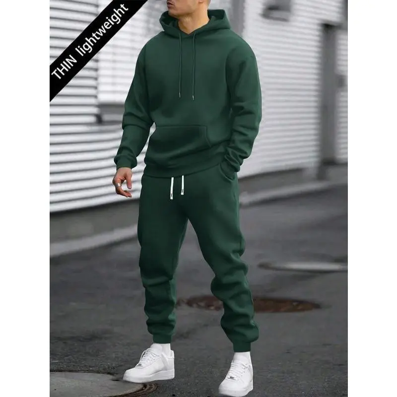 Trendy men's lightweight regular-fit hoodie and jogger set with personalized number and letter print patterns, stylish casual wear featuring pockets and an elastic waistband, suitable for spring/autumn wear and a great gift for husbands or boyfriends