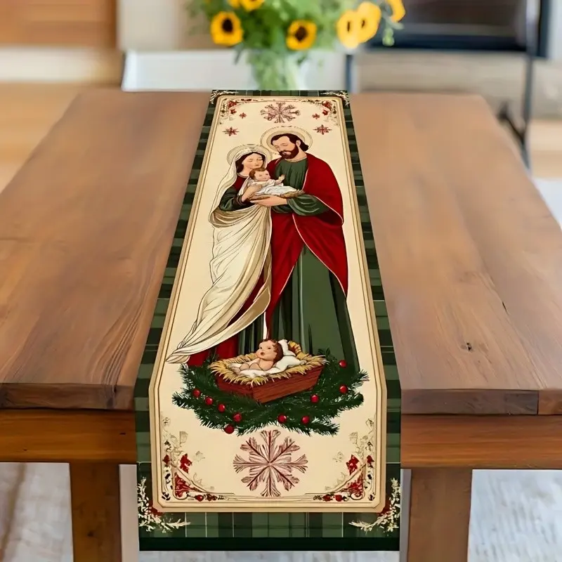 Festive Christmas Tablecloth, Polyester and Plaid Pattern, Ideal for Holiday Dining Tables, Christmas Table Decorations
