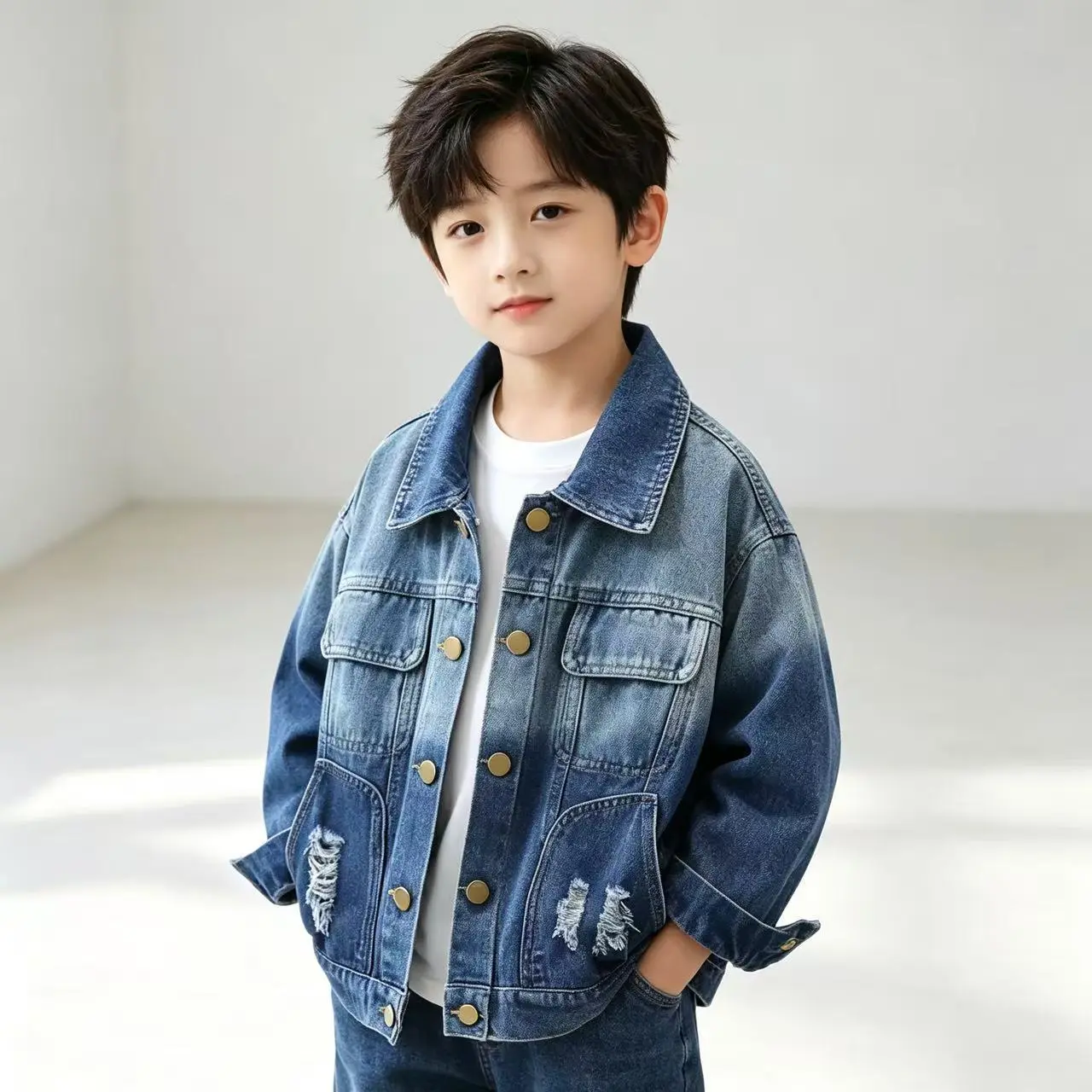 1pc, Boys' Denim Jacket, Spring and Autumn Style, Washable and Durable, Suitable for Middle and Large Children, Makes You Look Taller and Slimmer, Fashionable Children's Clothing, New Style Fashionable and Cool Children's Top Jacket
