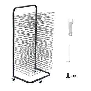 VEVOR Art Drying Rack, 25 Removable Shelves 17 x 13 x 39.4 inch Paint Drying Rack With Lockable Wheels, Carbon Steel Painting Drying Rack for Artwork in Classroom, Art Studios and Schools, Black