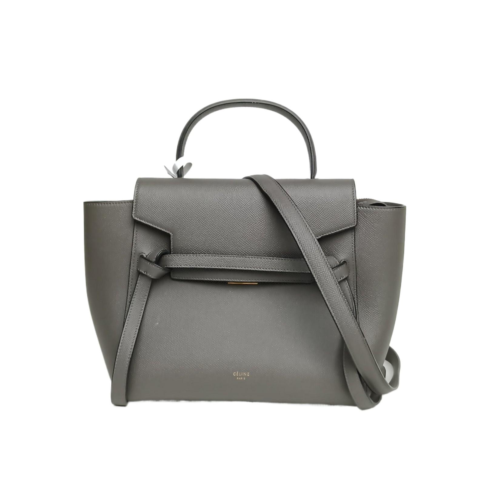 Pre-owned Celine 【Diz】CELINE Belt Micro 24 Dark Grey Calfskin Pristine