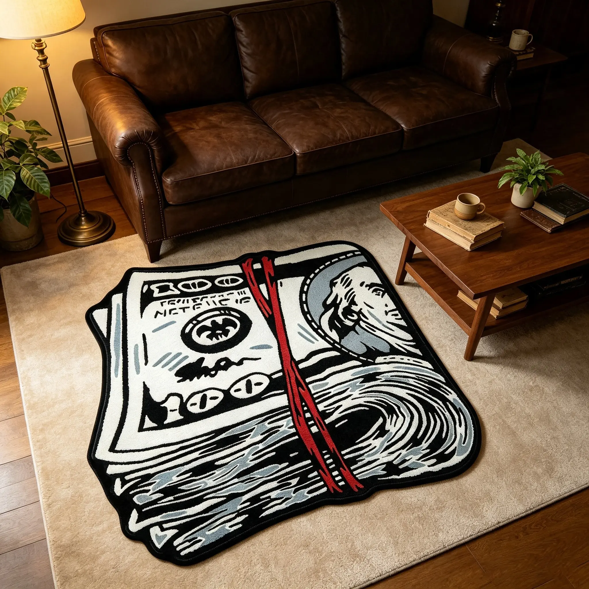 American Style Cool Money Shape Rug, Washable Creative Design Mat, Bedroom, Study, Gaming Room Decor, Easy Clean Indoor Carpet