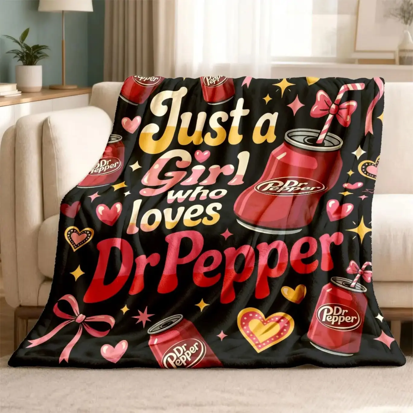 Dr Pepper Sweetheart Theme Flannel Throw Blanket Slogan Print Blanket Large Size Soft Lightweight Warm Perfect For Bed Sofa Office Camping Travel Gift Adult Blanket Kids Blanket