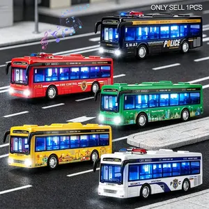 Sound Light Bus Toy, Openable Door with Music and Lights, Interactive Features, Fire/police/city Theme, Realistic Bus Model, Boy's Gift