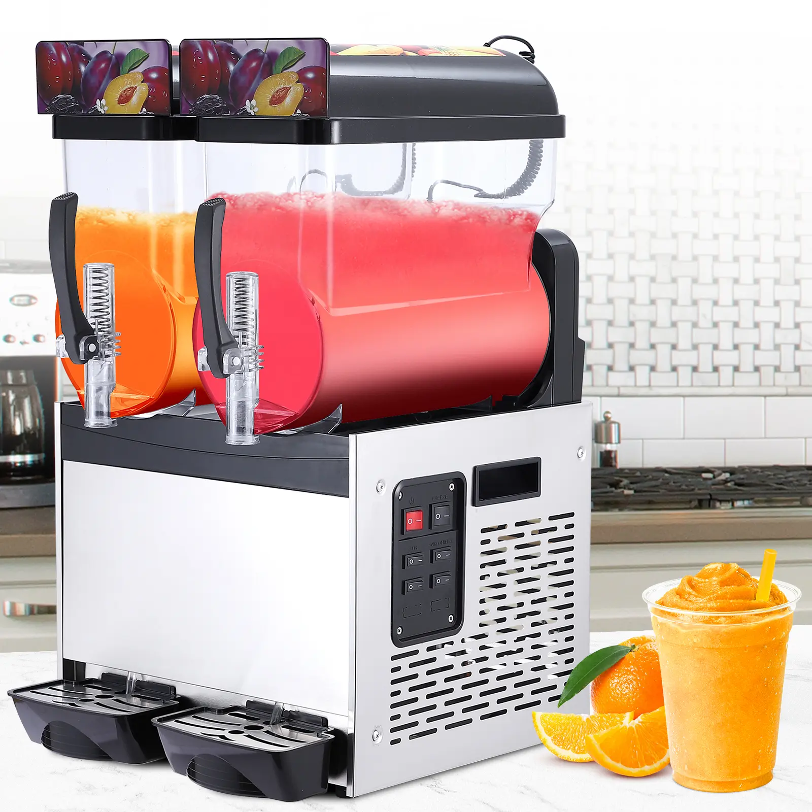 Commercial Grade Stainless Frozen Beverage Dispenser, Self-Cleaning Slushie Maker for Margaritas, Smoothies, Coffee Shops and Restaurants, Also Fit for Home Bar