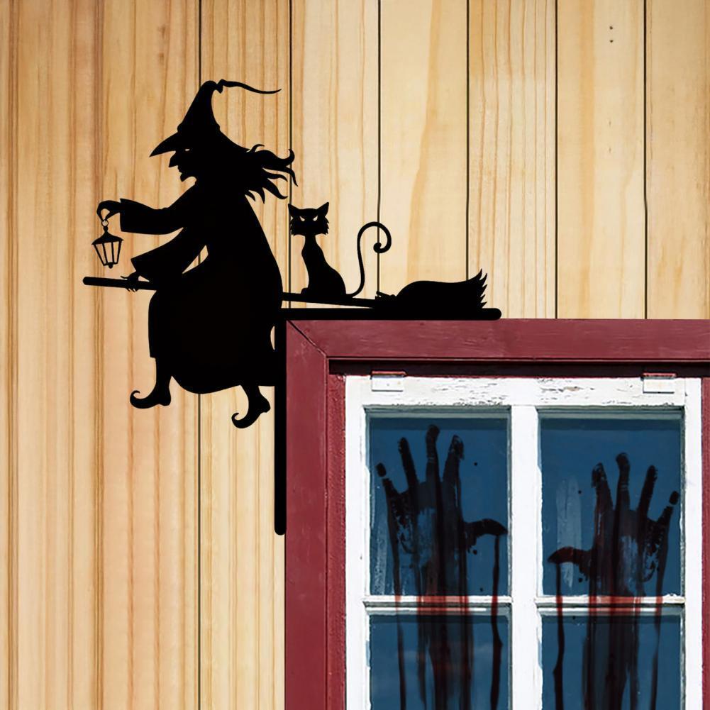 Halloween Door Corner Sign Metal Witch Cat Bat Ghost Spider Web Door Topper Sign Home Door Window Frame Decoration