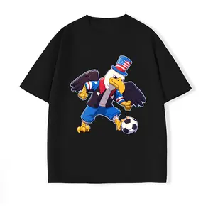 Cartoon Patriotic Bald Eagle Football Graphic T-Shirt - Men's Women's Menswear Streetwear Short-Sleeve Top, US National Team Match Day Casual Tee, Gift for American Soccer Fans