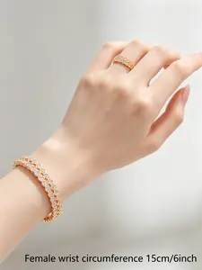 Elegant 2-Piece Bracelet and Ring Set, Open Design, Honeycomb Zircon Details, Retro Style, Fits All Wrist Sizes, Perfect for Gifting