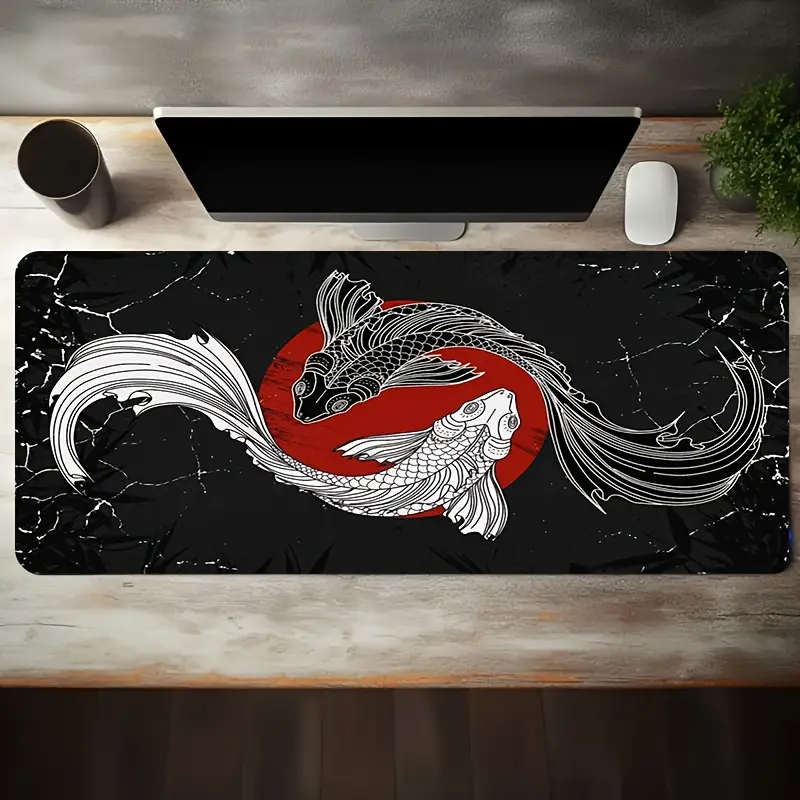 CIRCLES KOI FISH SYMMETRICAL 12X24 & 16X32 INCH GAMING MOUSE PAD DESK MAT | NON-SLIP, WASHABLE, STAIN RESISTANT, DURABLE | DESK PROTECTOR, DESK DECOR | GAMING SETUP, HOME OFFICE, GAMERS, TEENS, BIRTHDAY GIFT, CHRISTMAS GIFT