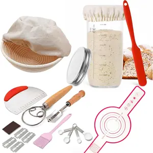 Complete Sourdough Starter Kit, Round Bread Proofing Basket Set,  Sourdough Bread Baking Supplies with 9 Inch  Rattan Banneton Basket, Liner & Bread Lame