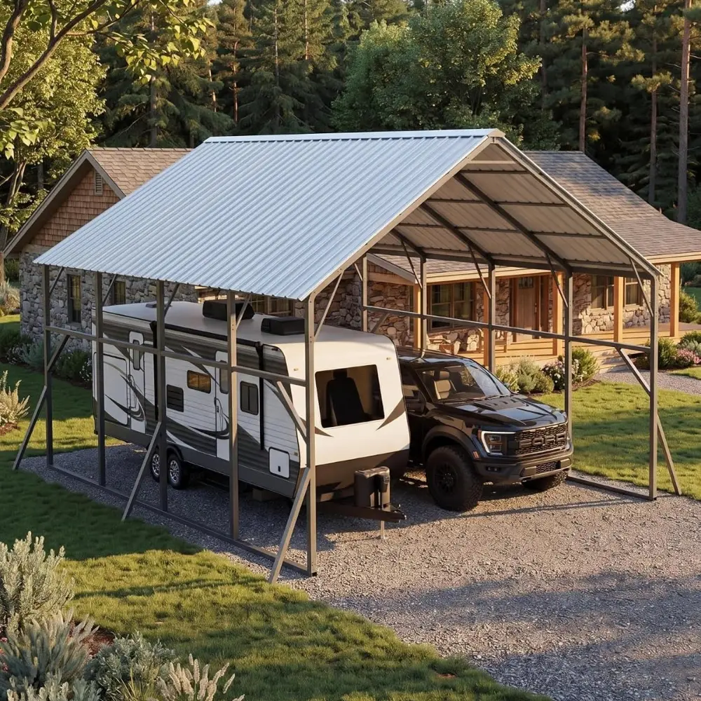 20x20 ft Vertical Roof Metal Carport, Heavy-Duty 2 Cars Car Port | 120° Steep-Pitch Roof for Snow Shedding / 173" High-Clearance / for RVs & Tractors / Reinforced Frame for All Weather