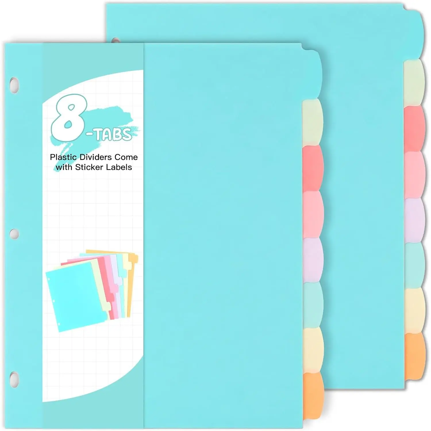 2 Sets Binder Dividers with Tabs, 8 Tab Dividers for 3 Ring Binder |  Plastic Page Notebook Index Dividers for Students Teachers Office School